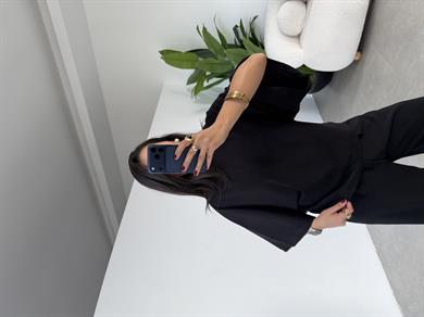 Siyah Bisiklet Yaka Yarasa Kol Bluz