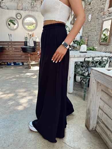 Siyah Bol Paça Müslin Pantolon