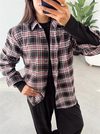 Siyah-Bordo Ekoseli Gömlek