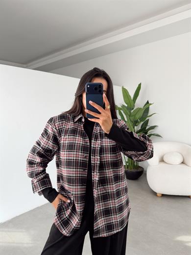 Siyah-Bordo Ekoseli Gömlek