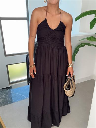 Siyah Büzgü Detay Salaş Elbise