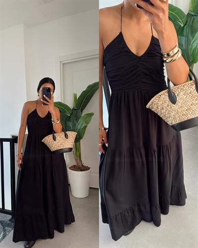 Siyah Büzgü Detay Salaş Elbise