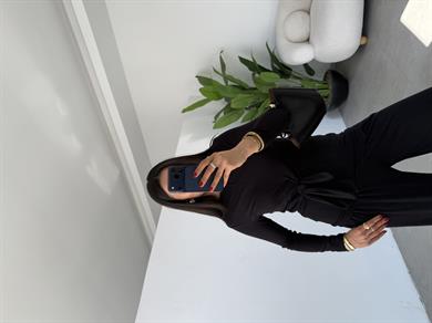 Siyah Buzy Bel Bağlamalı Bluz Pantolon Takım