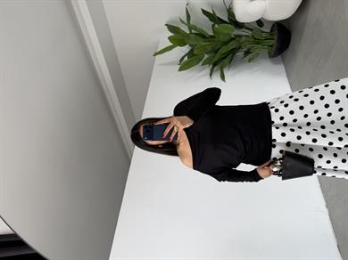 Siyah Buzzy Geniş Yaka Bluz