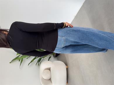 Siyah Buzzy V Yaka Uzun Kollu Body