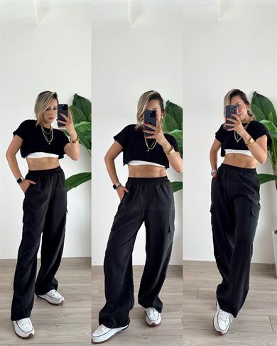 Siyah Cep Detaylı Pantolon