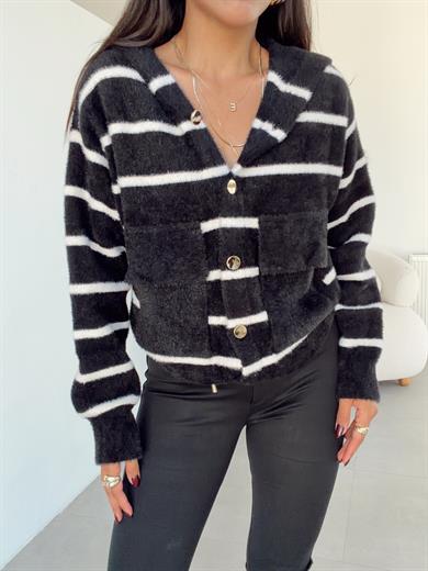 Siyah Cepli Kapşonlu Hırka