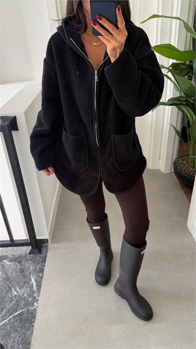 Siyah Cepli Kapüşonlu Polar Sweat