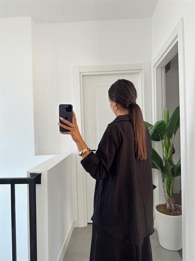 Siyah Çift Bağlamalı Pareo Gömlek