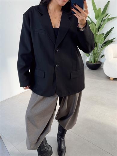 Siyah Çift Düğmeli Poliviskon Ceket