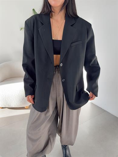 Siyah Çift Düğmeli Poliviskon Ceket