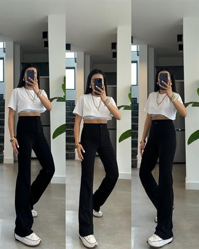 Siyah Çimalı Palazzo Pantolon