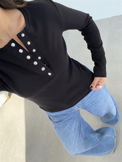 Siyah Çıtçıt Detay Bluz