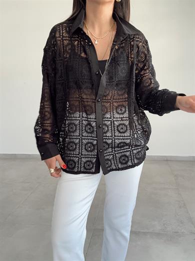 Siyah Dantel Gömlek