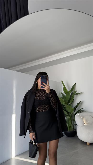 Siyah Dantel Transparan Bluz