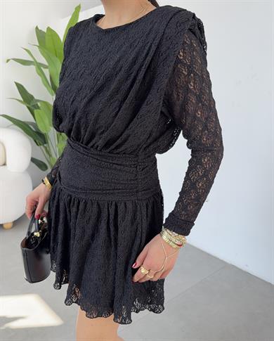 Siyah Dantelli Astarlı Elbise