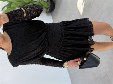 Siyah Dantelli Astarlı Elbise