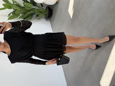 Siyah Dantelli Astarlı Elbise