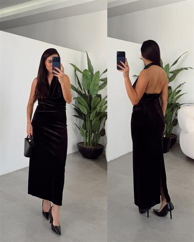 Siyah Degaje Yaka Elbise