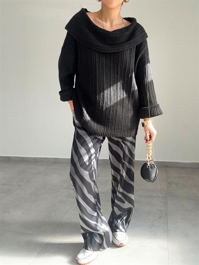 Siyah Degaje Yaka Fitilli Kazak