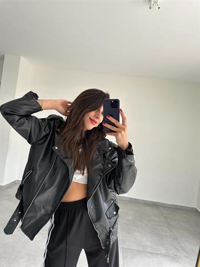 Siyah Deri Oversize Ceket