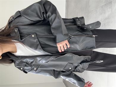 Siyah Deri Oversize Ceket