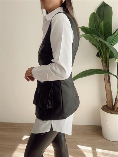 Siyah Deri Tasarım Yelek