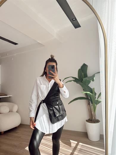 Siyah Deri Tasarım Yelek