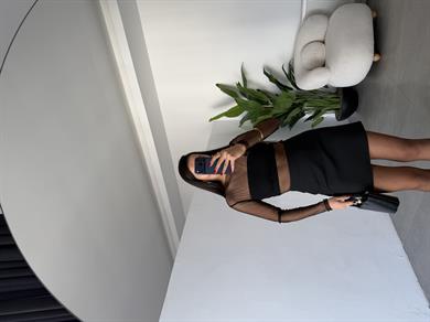 Siyah Desenli Transparan Bluz