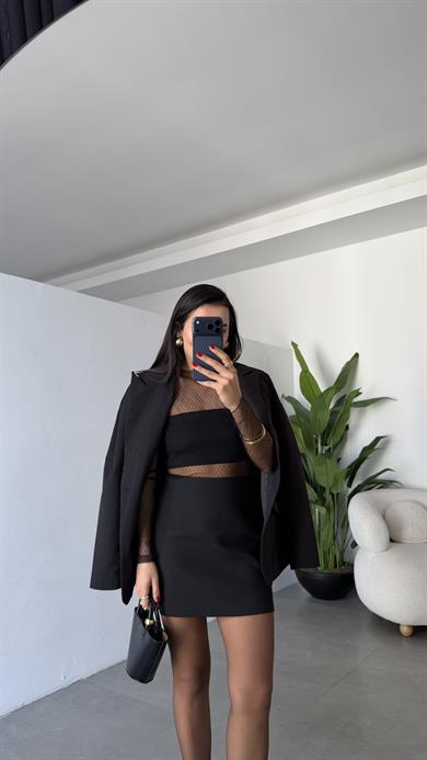 Siyah Desenli Transparan Bluz