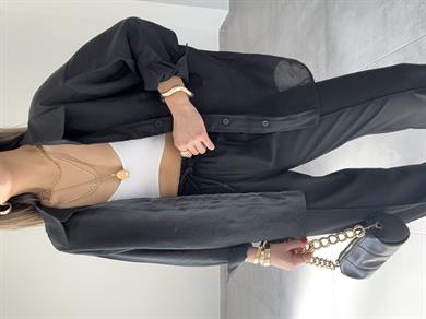 Siyah Düşük Omuz Gömlek