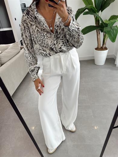 Siyah-Ekru Leopar Desen Gömlek