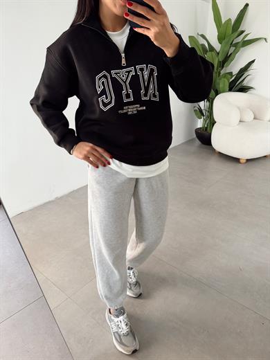 Siyah Fermuarlı Sweat
