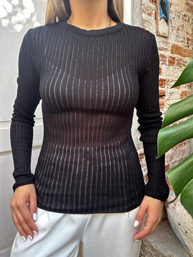 Siyah Fitilli Ajurlu Triko Kazak