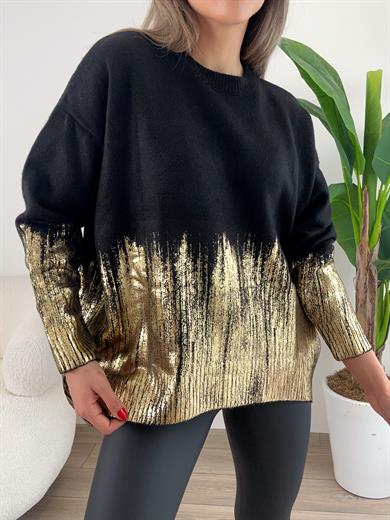 Siyah-Gold Varak Baskılı Kazak