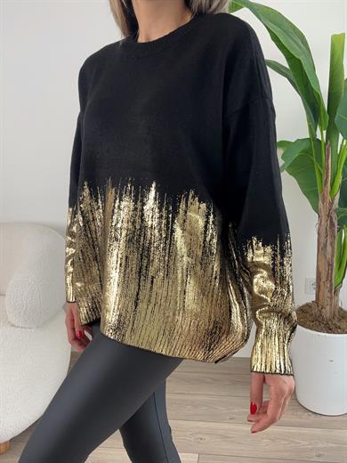 Siyah-Gold Varak Baskılı Kazak