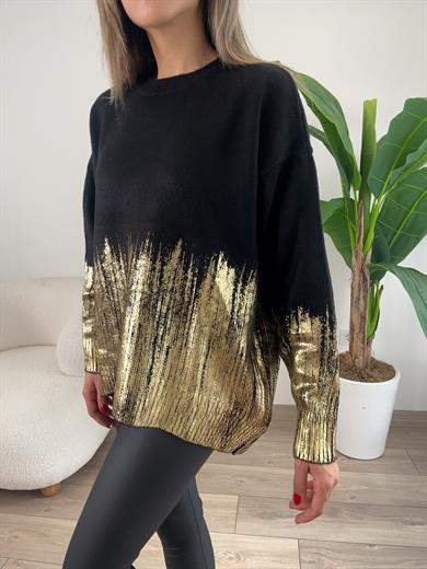 Siyah-Gold Varak Baskılı Kazak