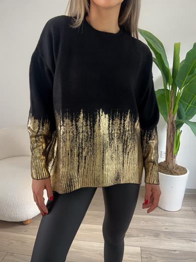 Siyah-Gold Varak Baskılı Kazak