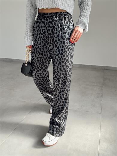 Siyah-Gri Leopar Desen Pantolon