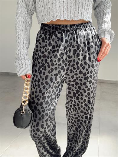 Siyah-Gri Leopar Desen Pantolon