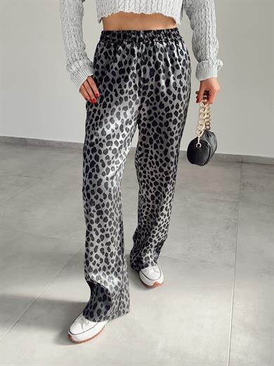 Siyah-Gri Leopar Desen Pantolon