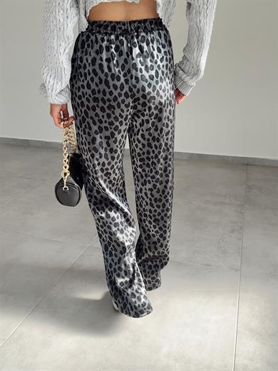 Siyah-Gri Leopar Desen Pantolon