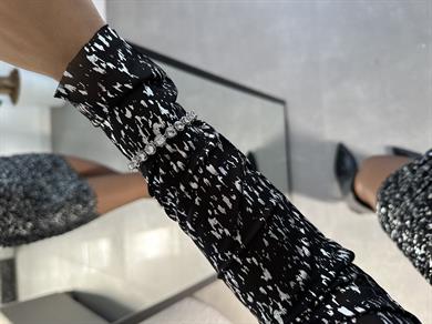 Siyah-Gümüş Dar Tül Elbise