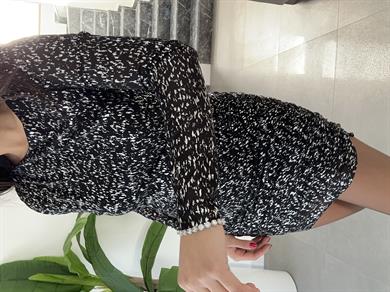 Siyah-Gümüş Dar Tül Elbise