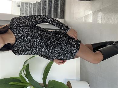 Siyah-Gümüş Dar Tül Elbise