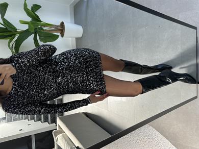 Siyah-Gümüş Dar Tül Elbise