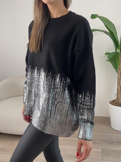 Siyah-Gümüş Varak Baskılı Kazak