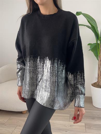 Siyah-Gümüş Varak Baskılı Kazak