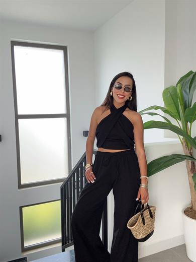 Siyah Halter Yaka Bluz Takım