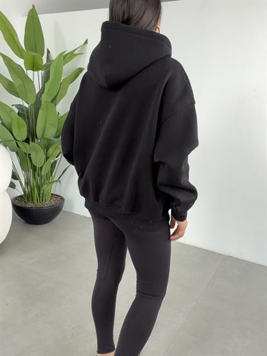 Siyah İçi Şardonlu Kapşonlu Sweatshirt